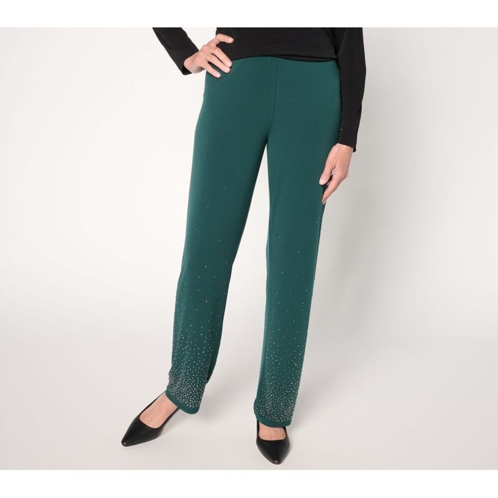Susan Graver Women's Pants Sz M Occasions Liquid Knit Embellishment Green